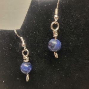 Hand Crafted Silver and Natural Blue Lapis Lazuli Bead Earrings